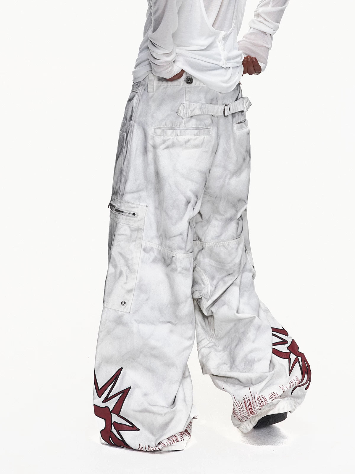 Detachable Apron Wide-Leg Cargo Pants - white back detail view