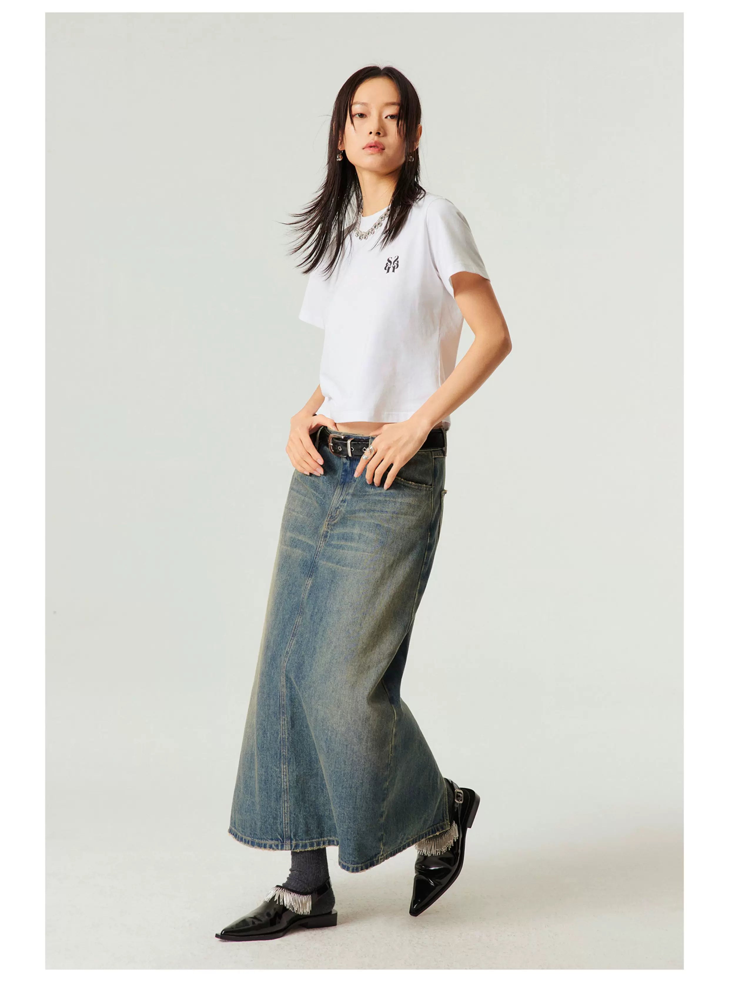 Stonefade Denim Midi Skirt