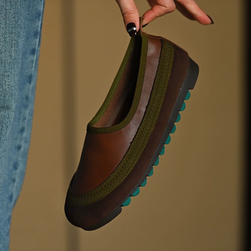Brown Green Slip-On Comfort Shoes
