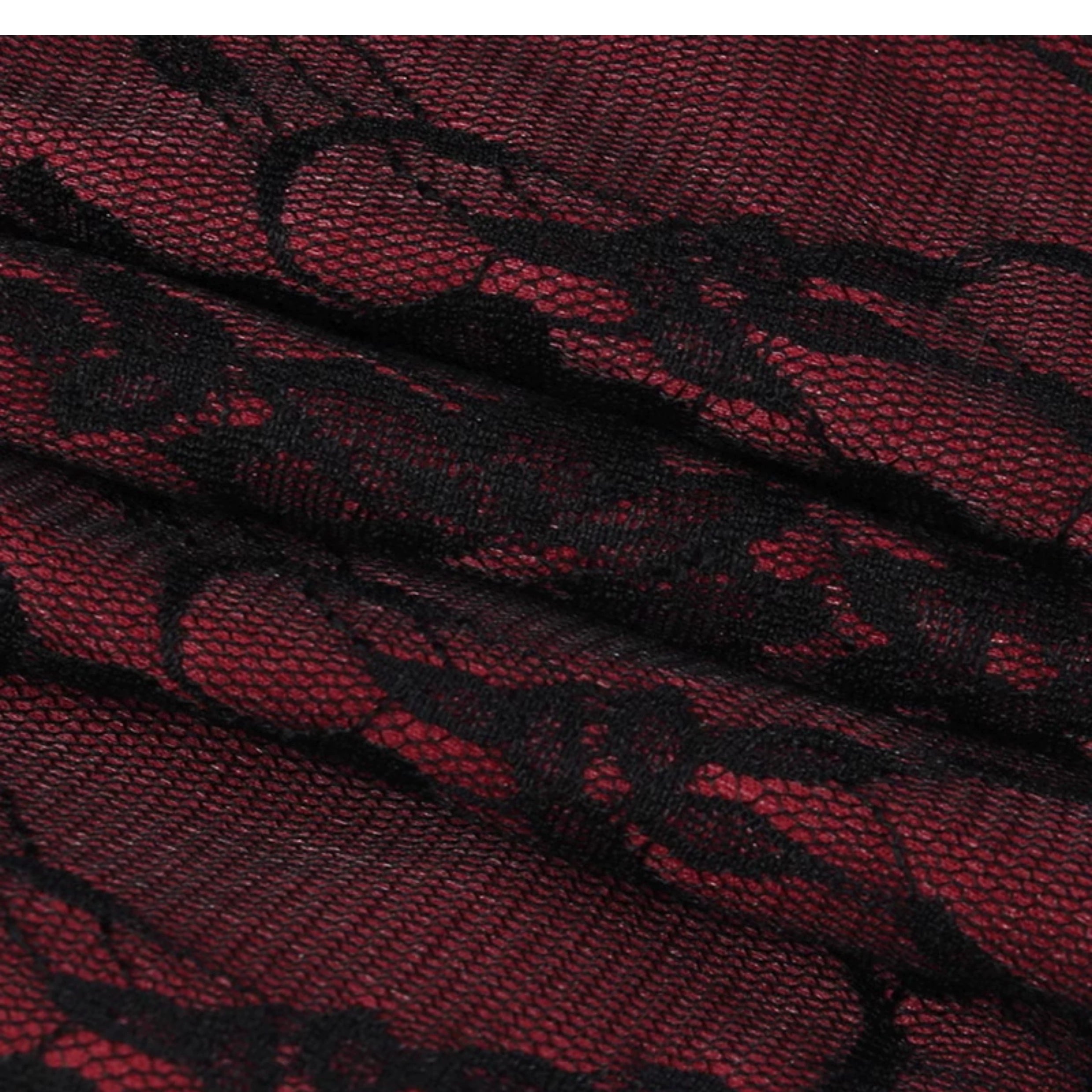 Wannathis Gothic Lacet-Up Corset - Bustier de brocade floral rouge et noir avec garniture à volants