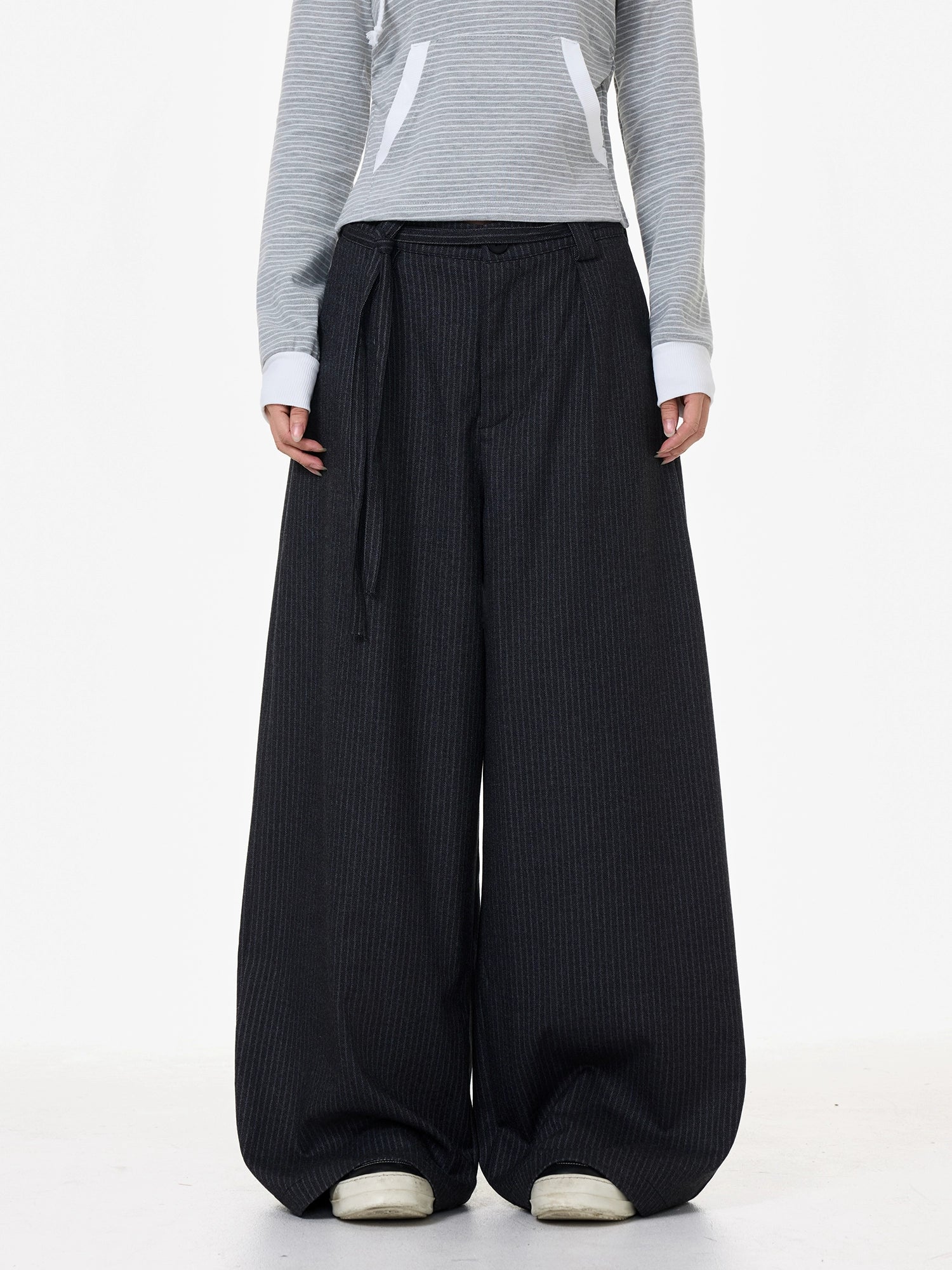 Midnight Pinstripe Wide-Leg Trousers
