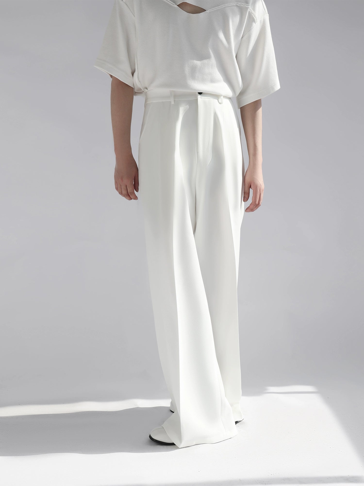 White Wide Leg Tailored Pants