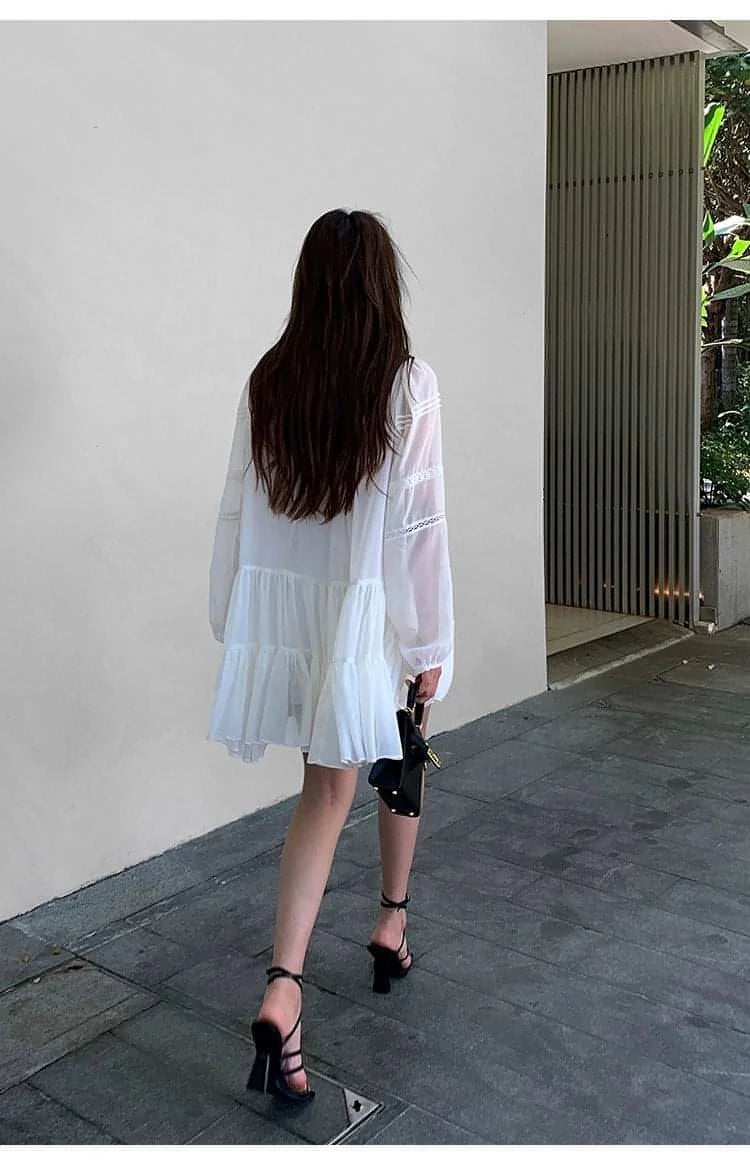 Summer French Style White Shirt Dress - chiclara