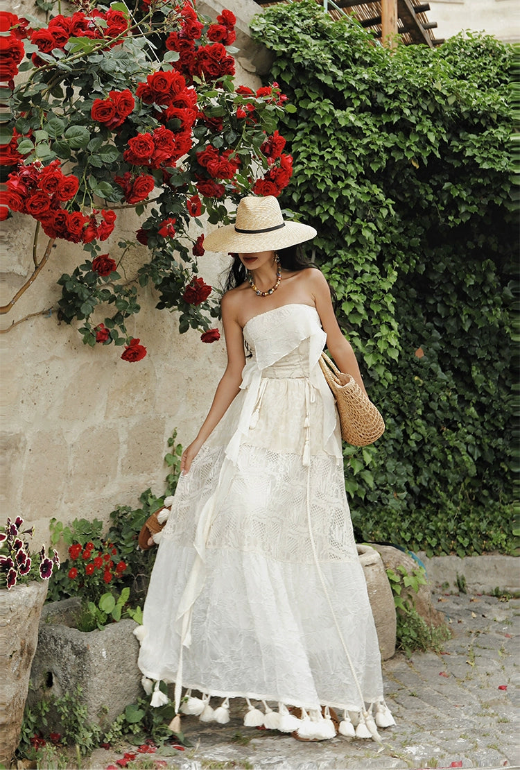 Boho Strapless Tassel Two-Way Maxi Dress