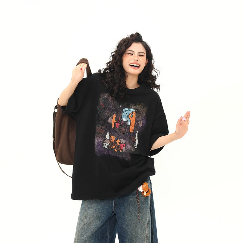 Campfire Bear Graphic Black Tee