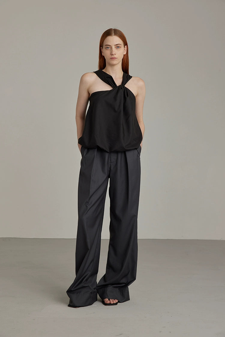 Black Wide-Leg High-Waist Trousers