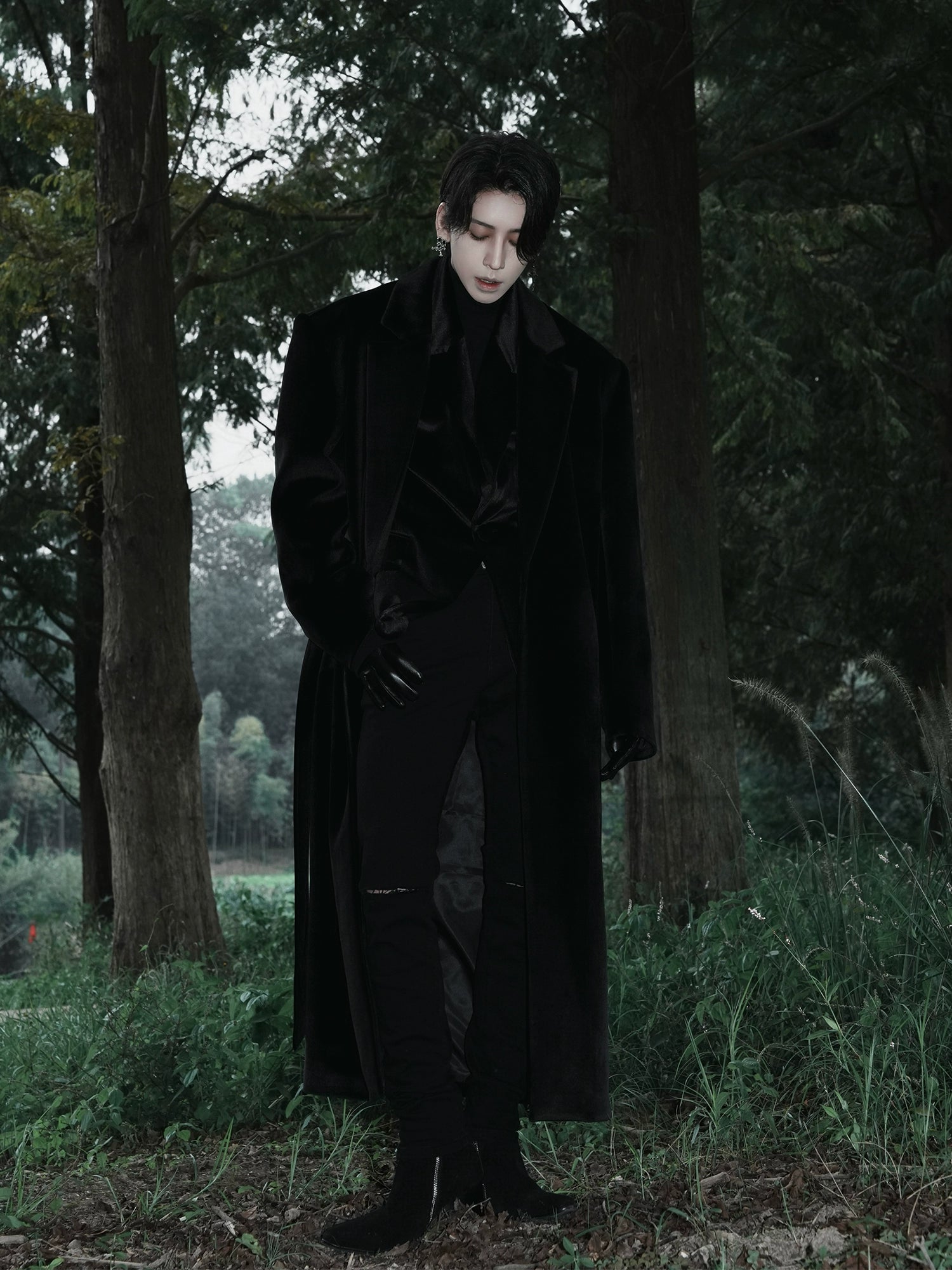 Black Velvet Belted Overcoat