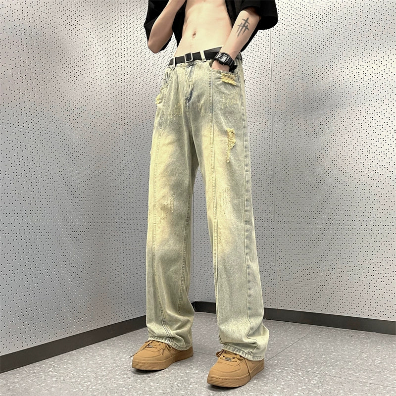 Distressed Wide-Leg Jeans