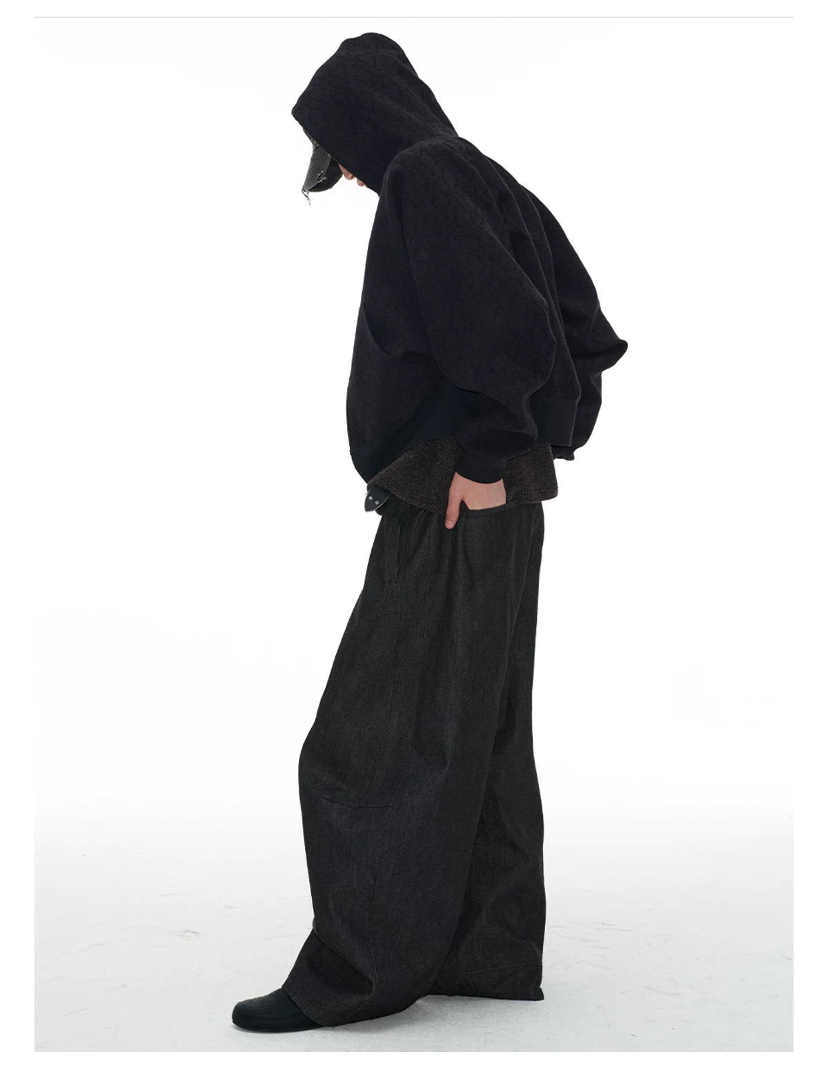 Charcoal Wide-Leg Balloon Denim Trousers