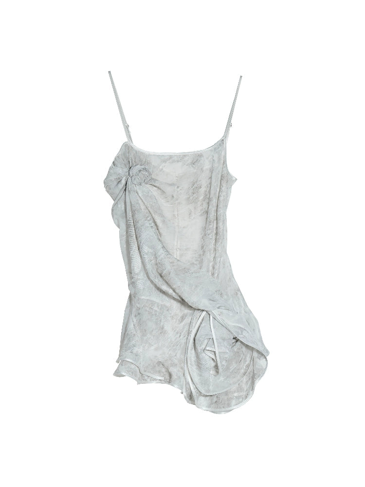 Silver Metallic Ruched Slip Tank Top
