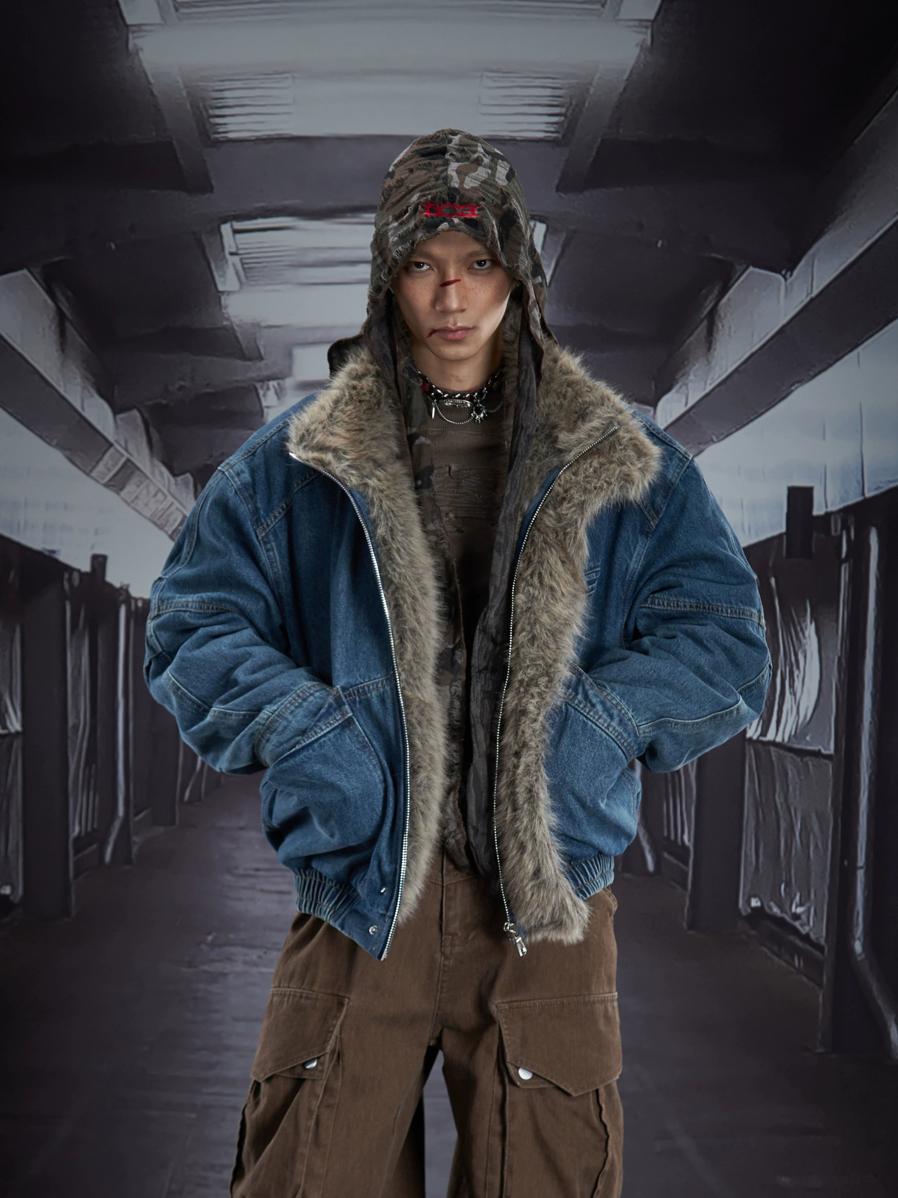 Frostlined Forge Denim Bomber Jacket