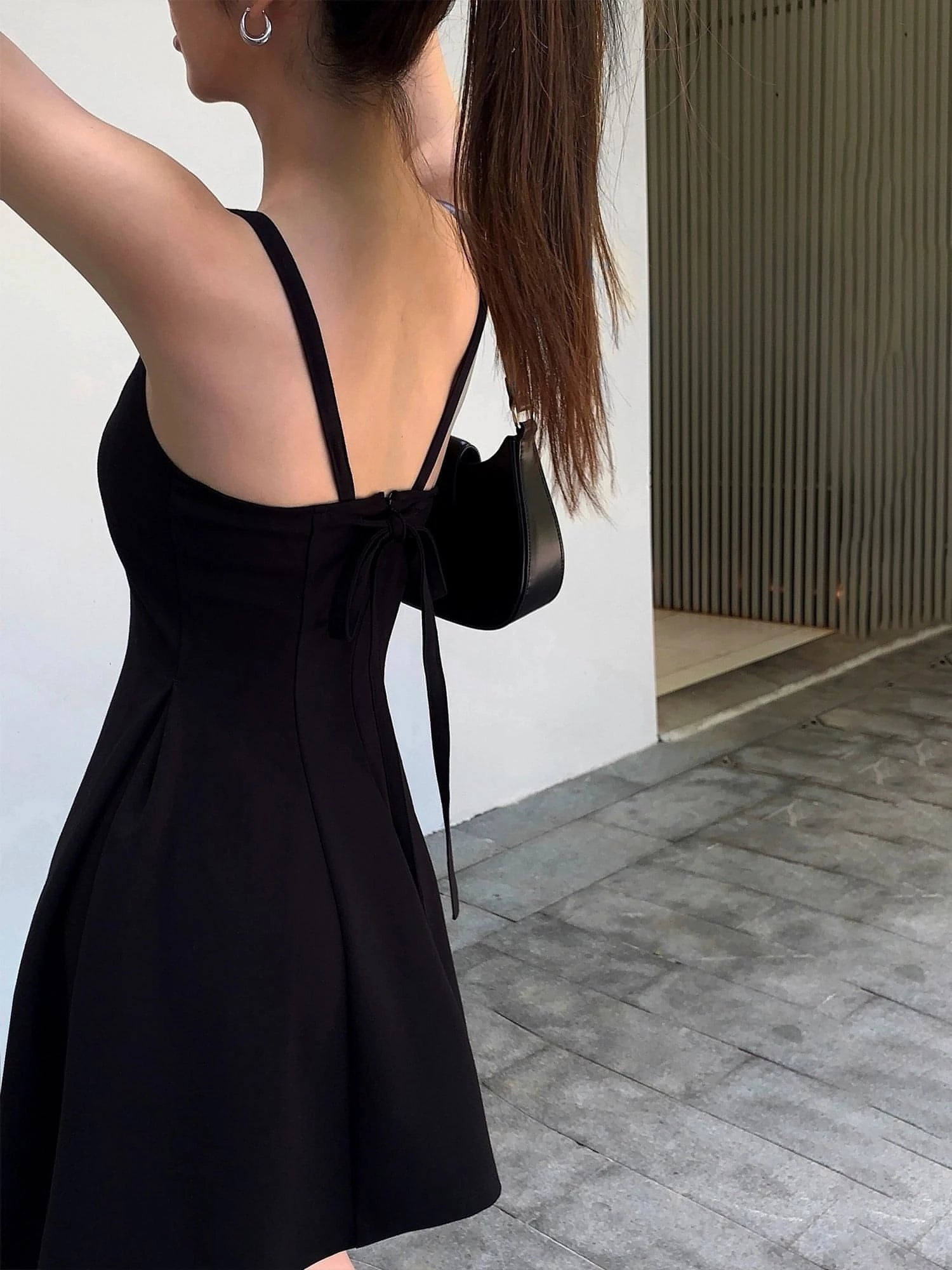 Summer Collection: Black Square-Neck A-Line Dress - chiclara