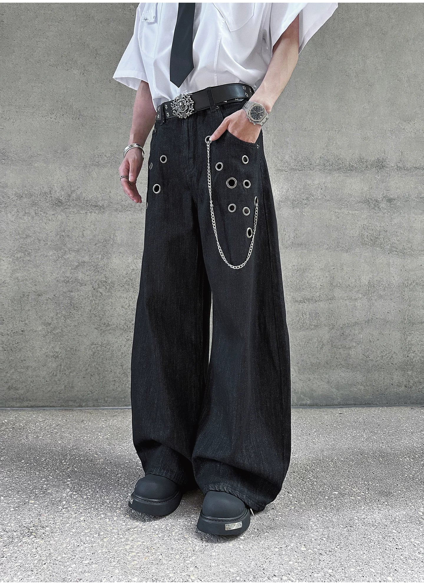 Helix Chain Void-Grommet Denim Jeans