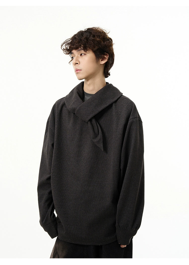Dark Knit Scarf Collar Sweater