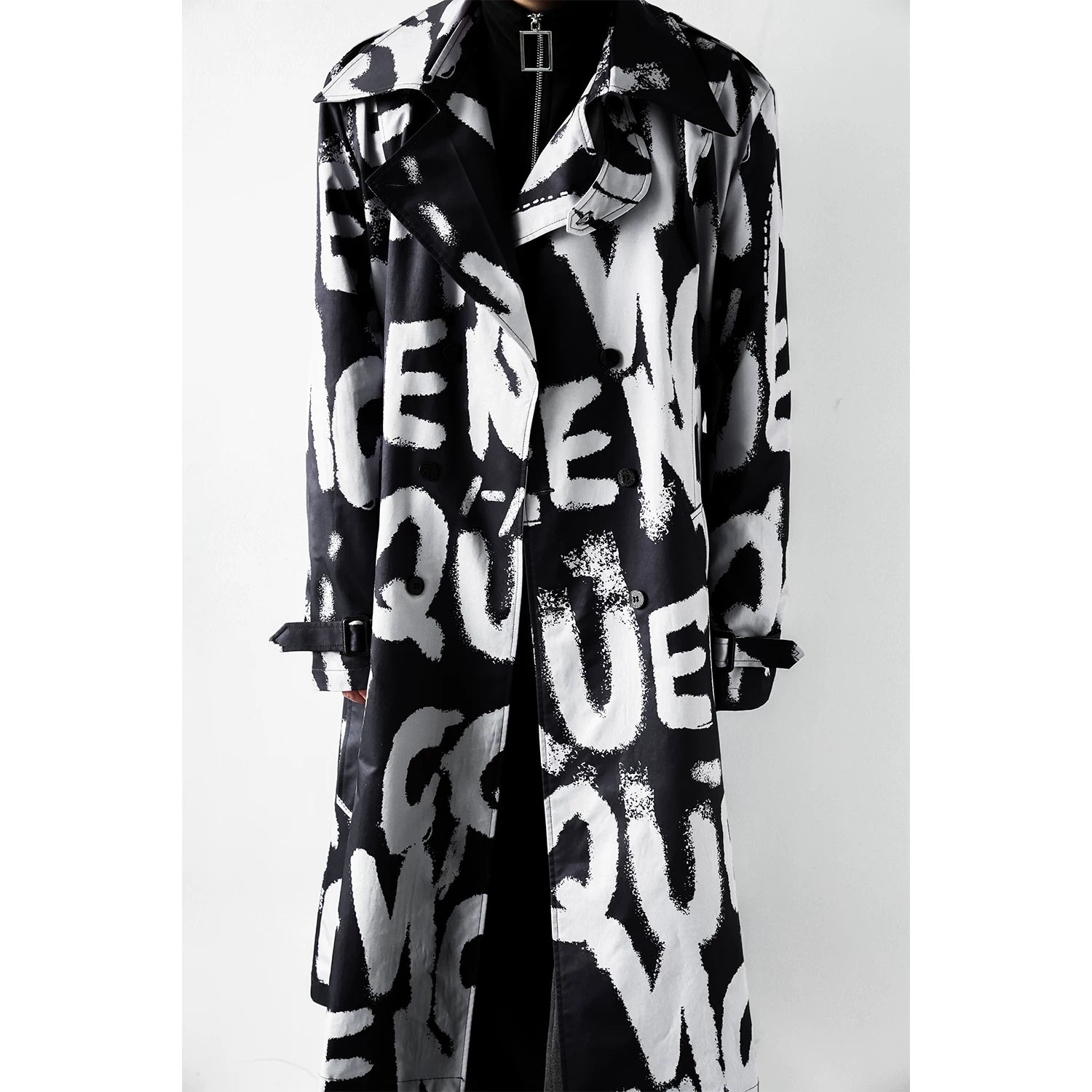 Monochrome Riot Script Trench Coat