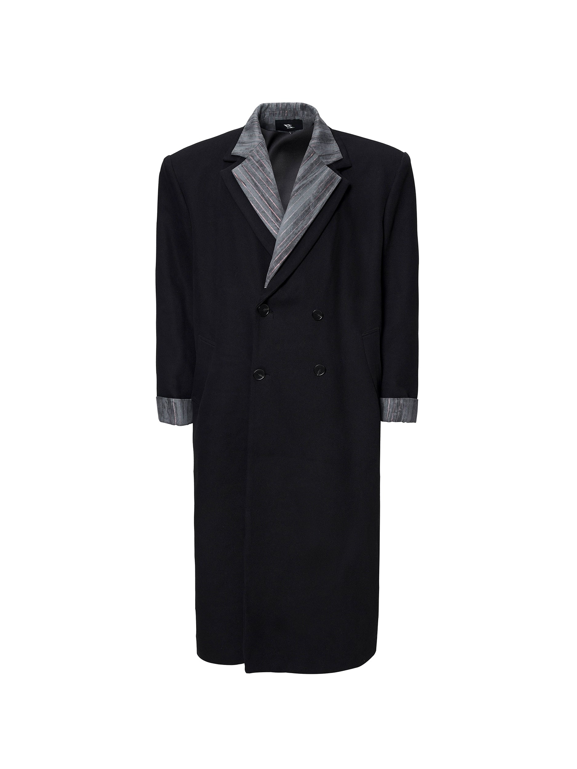 Black Double Breasted Long Overcoat