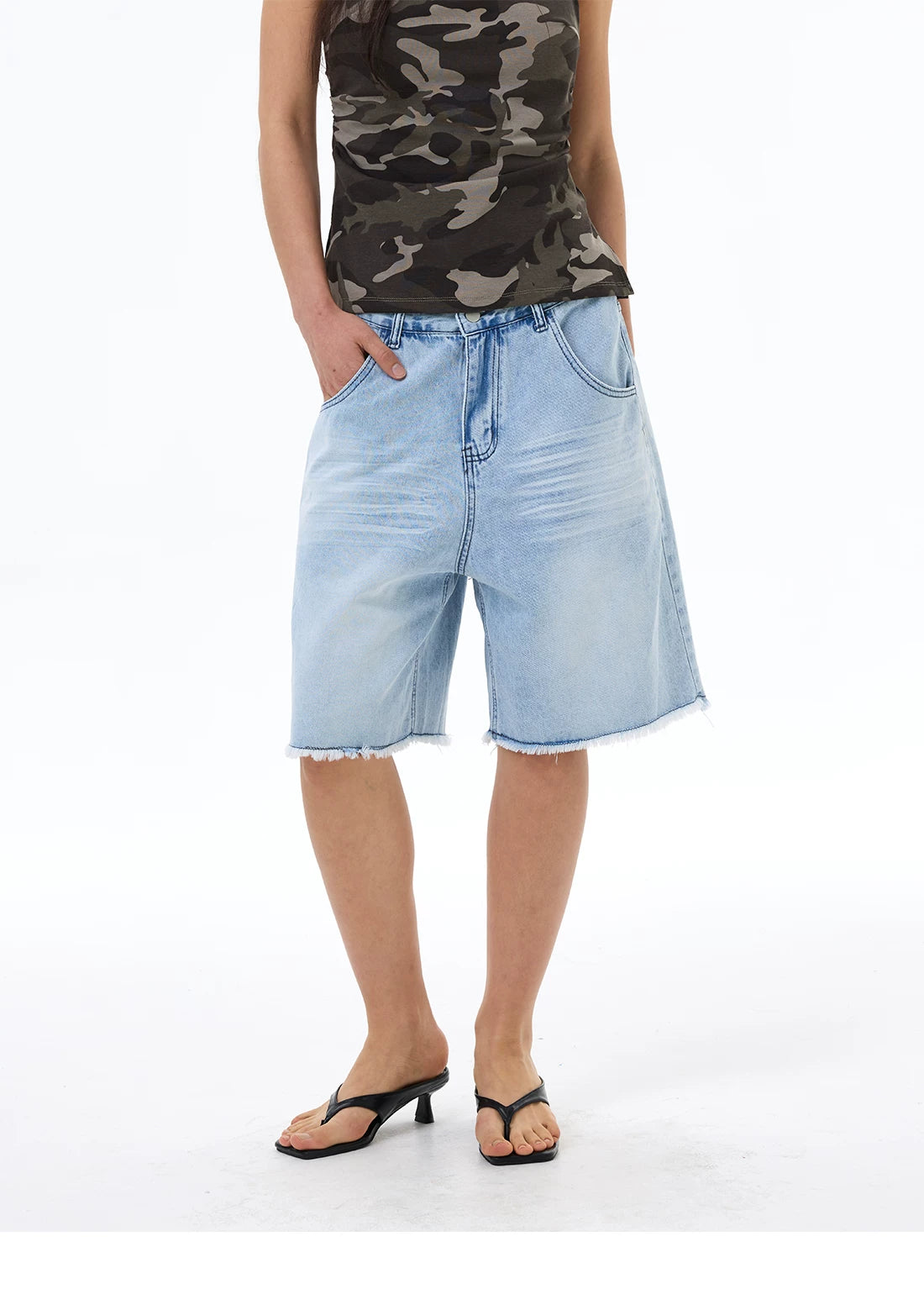 Glacier Fade Raw-Hem Bermuda Shorts