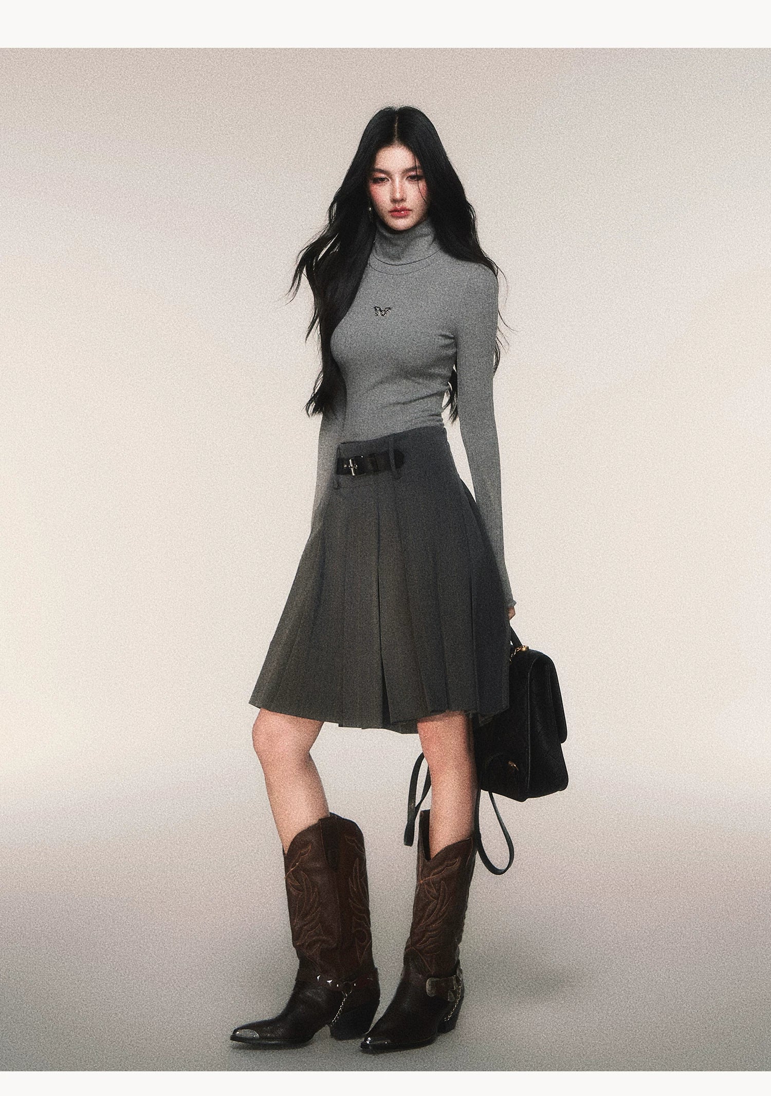 Riding Class Pleated Midi Skirt