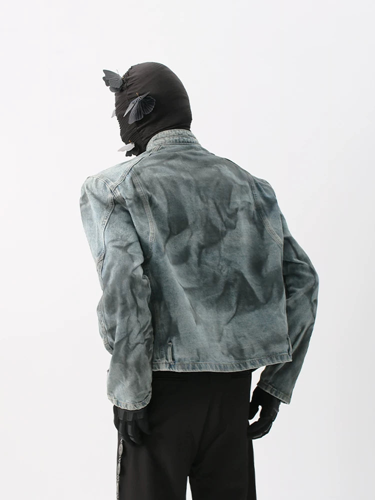 Wavedrift Textured Denim Moto Jacket