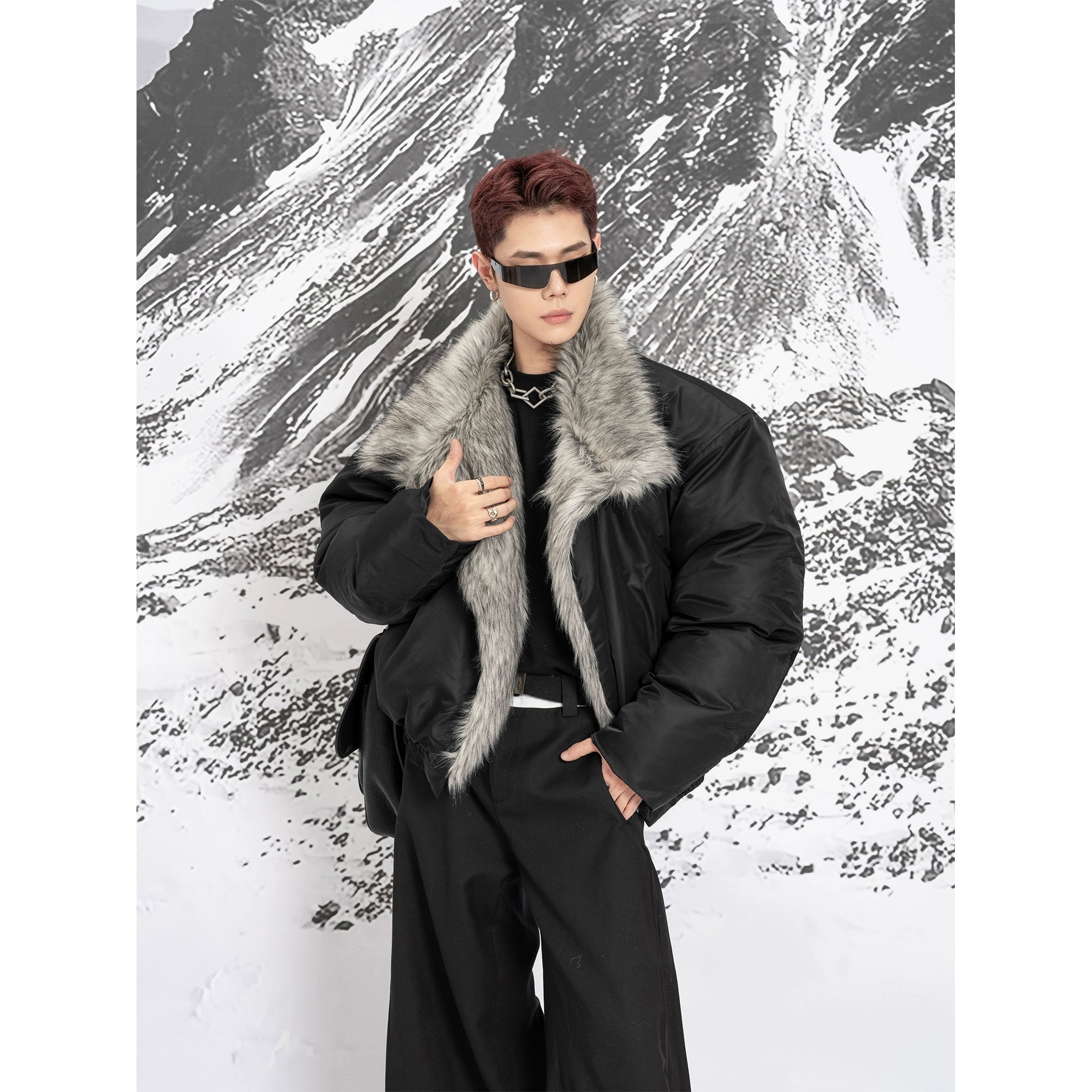 Oversized Puffer Jacket with Faux Fur Collar