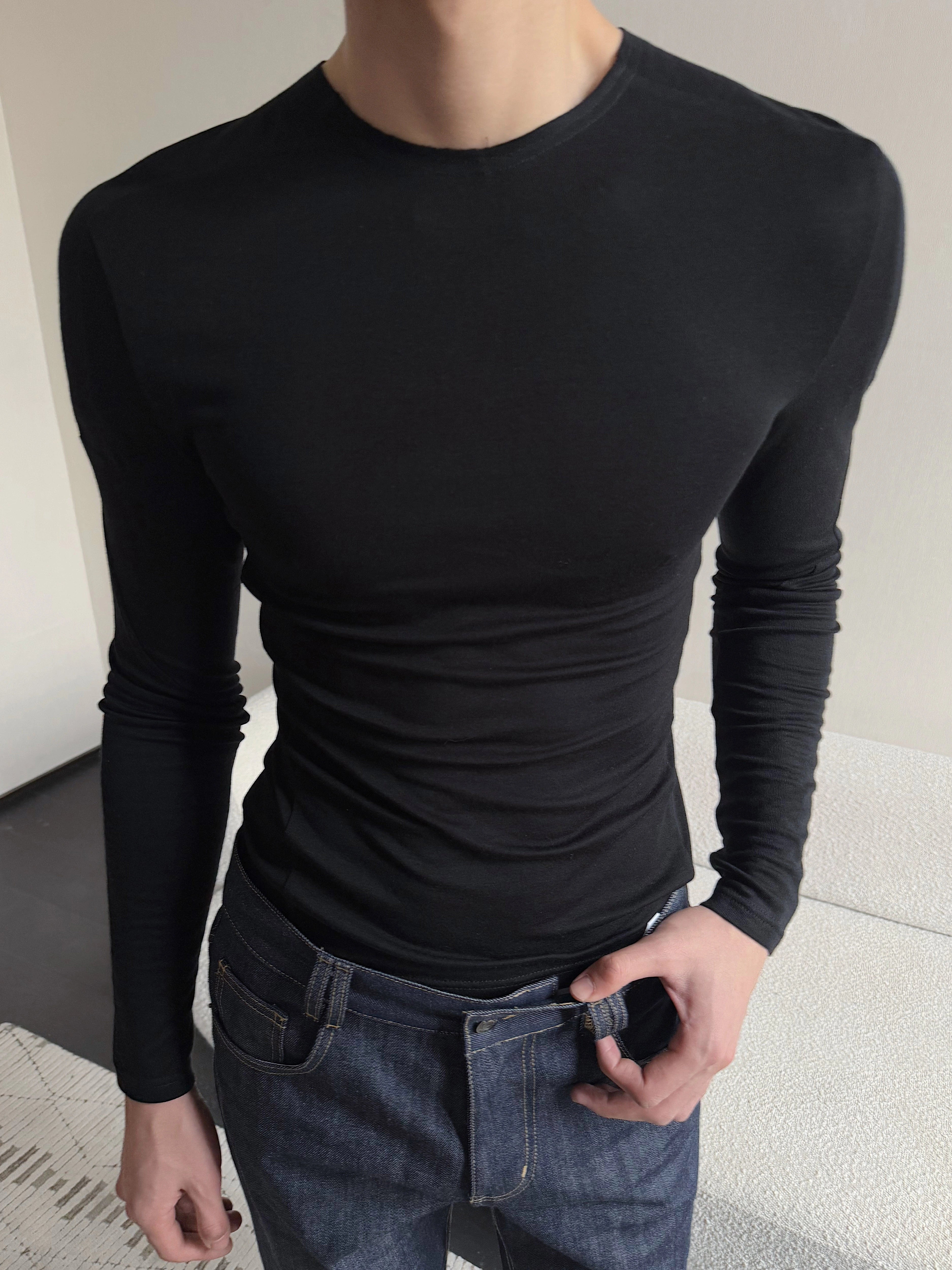 White Slim Fit Long Sleeve V-Neck
