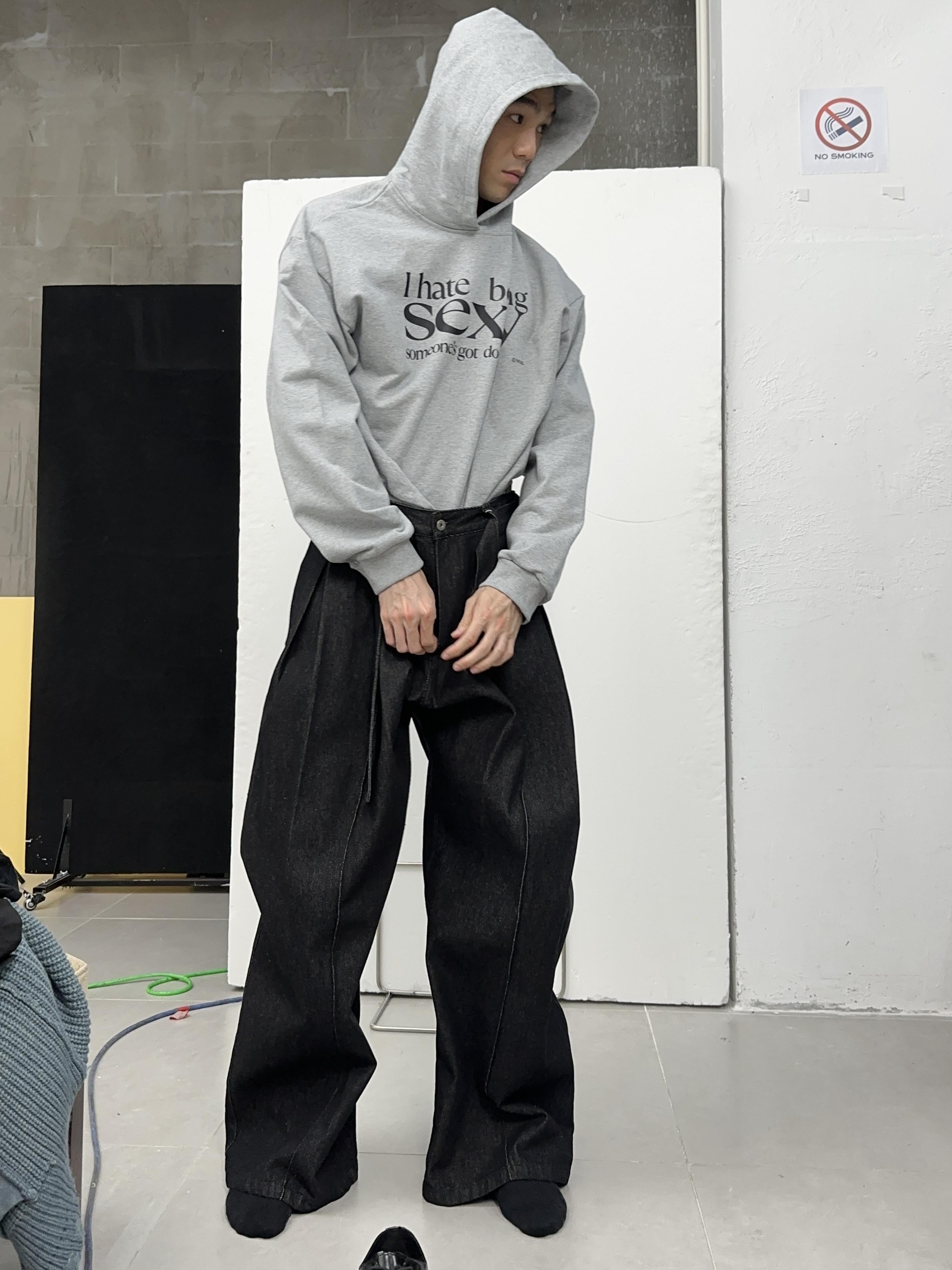 Layered-Design Wide-Leg Denim Jeans