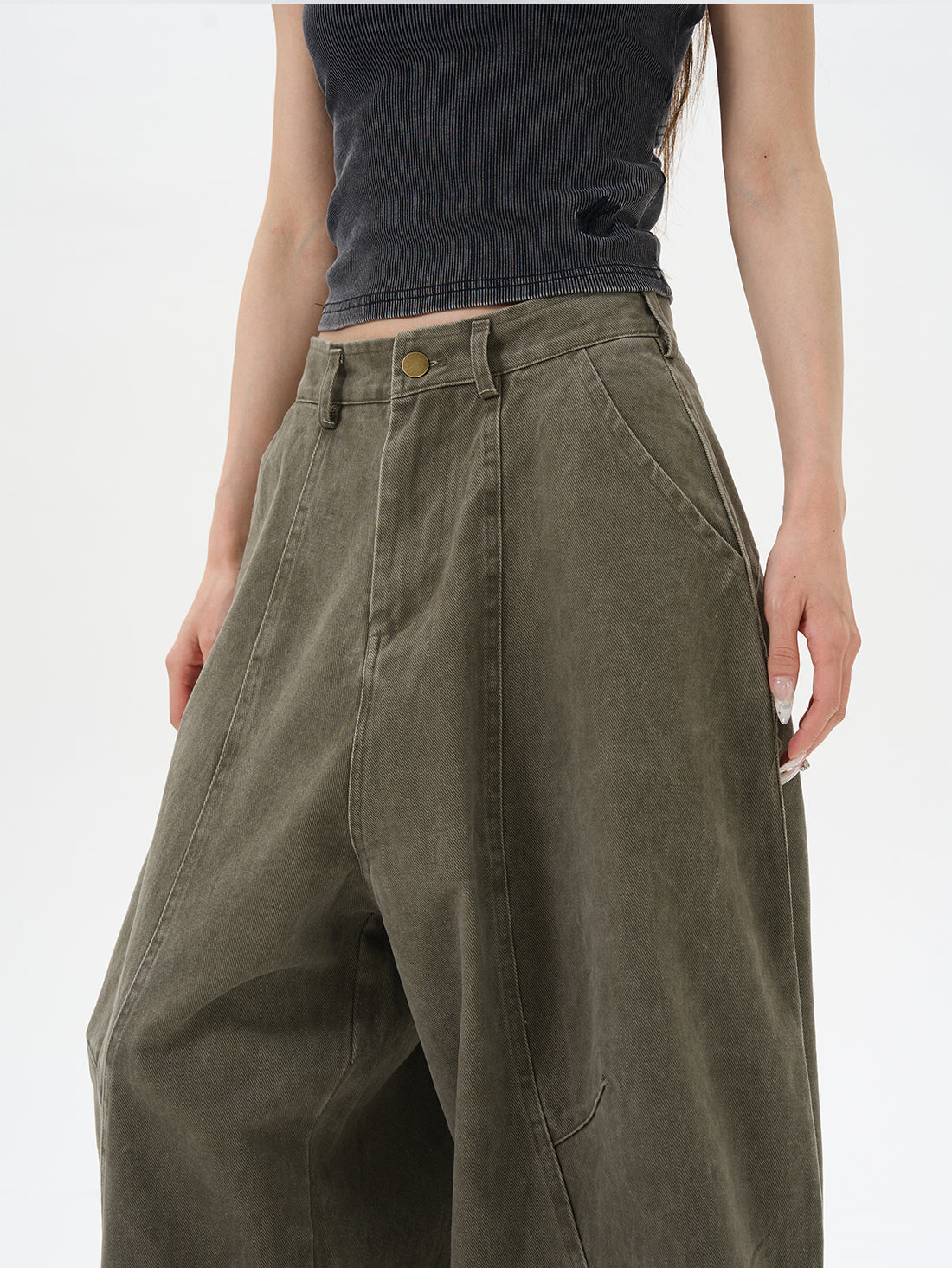Olive Wide-Leg Cargo Chain Pants