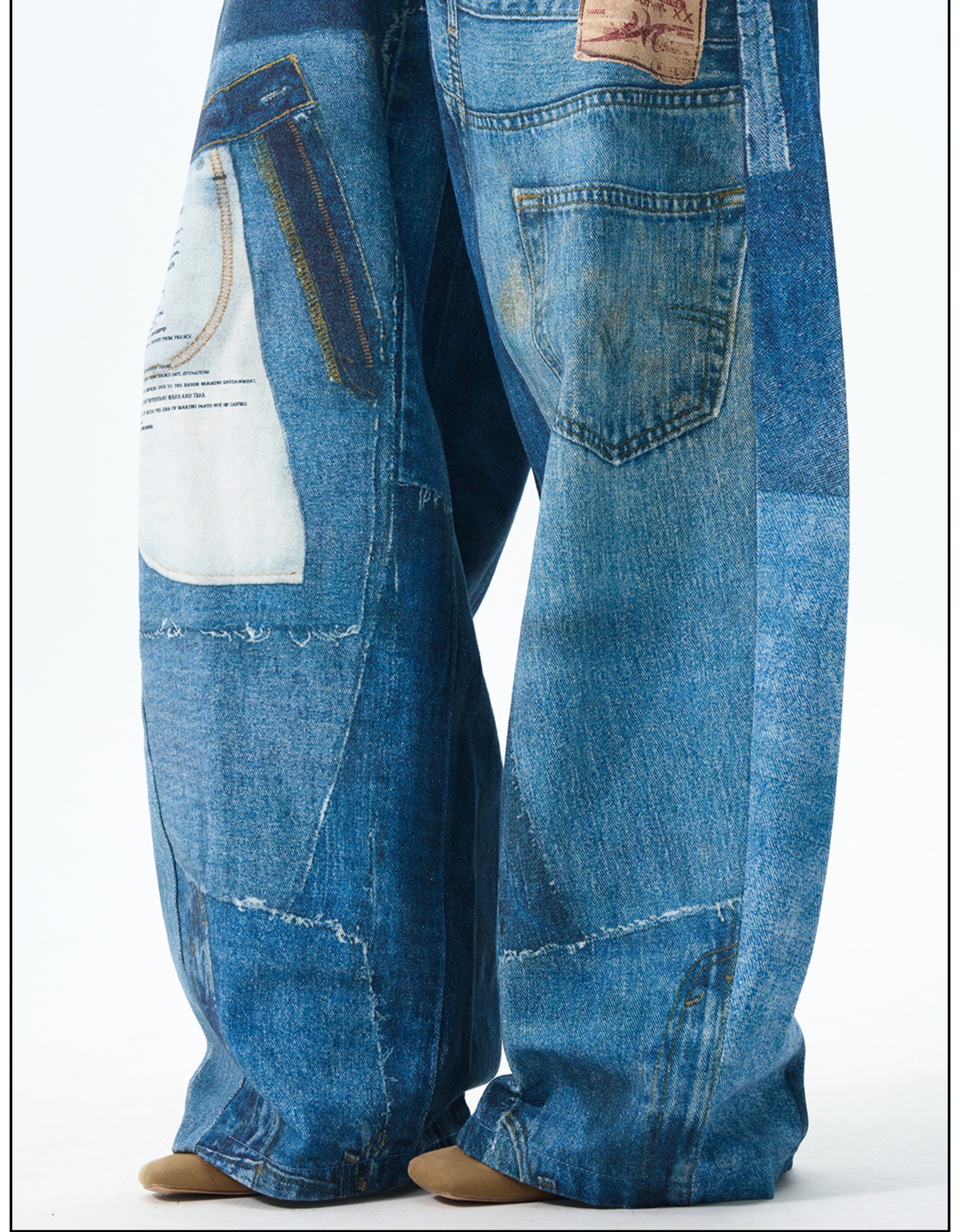 Patchwork Wide Leg Denim Jeans