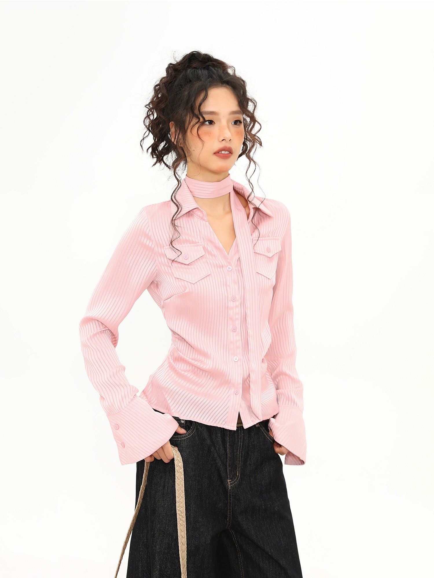 Sugar Ribbon Pinstripe Blouse