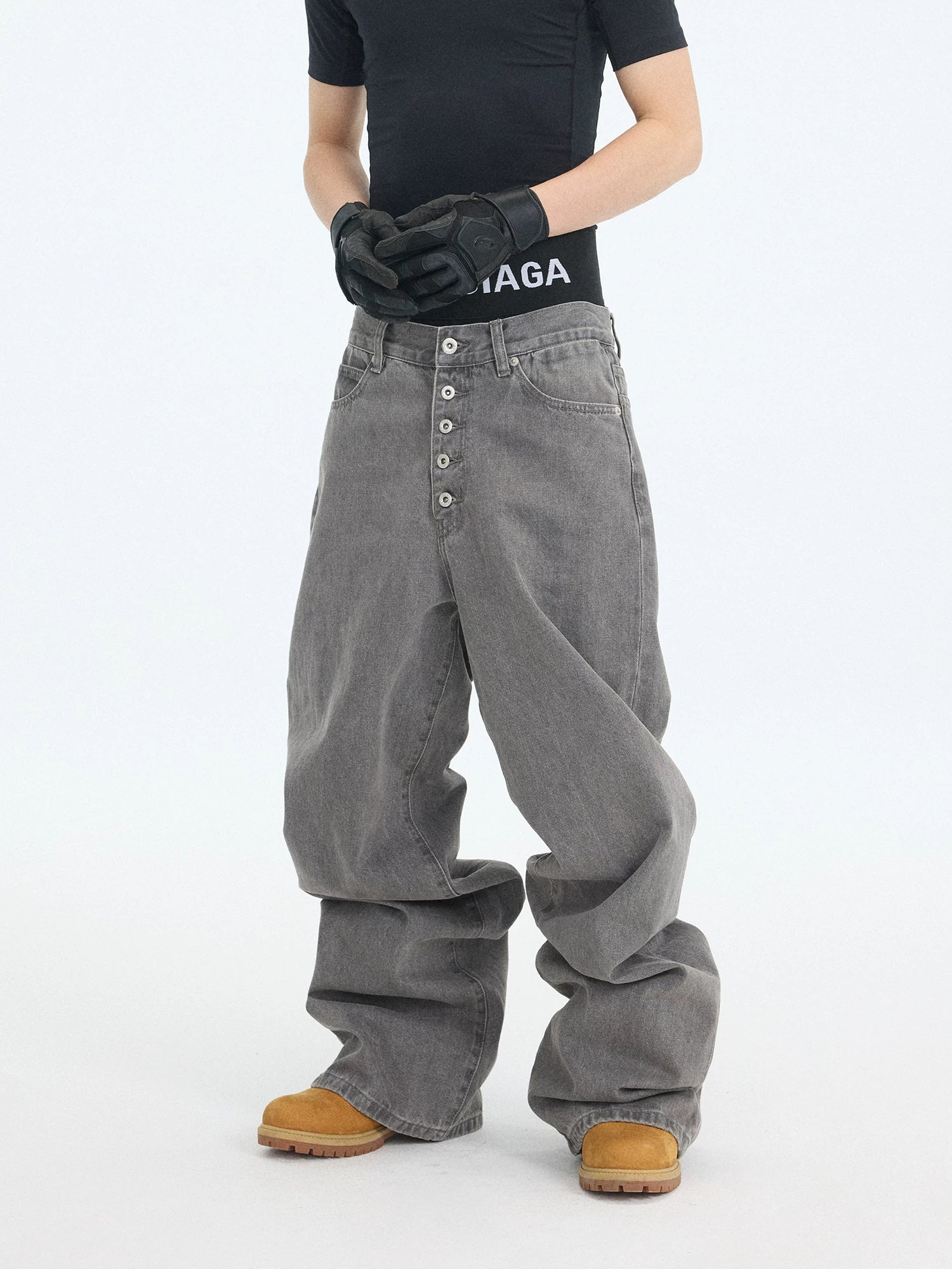Slate Stack Buttonfront Balloon Jeans