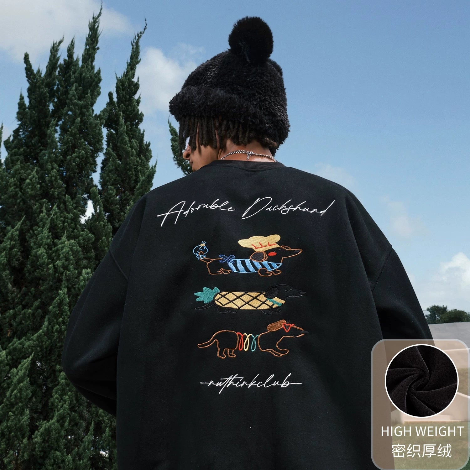 Embroidered Dachshund Graphic Oversized Sweatshirt