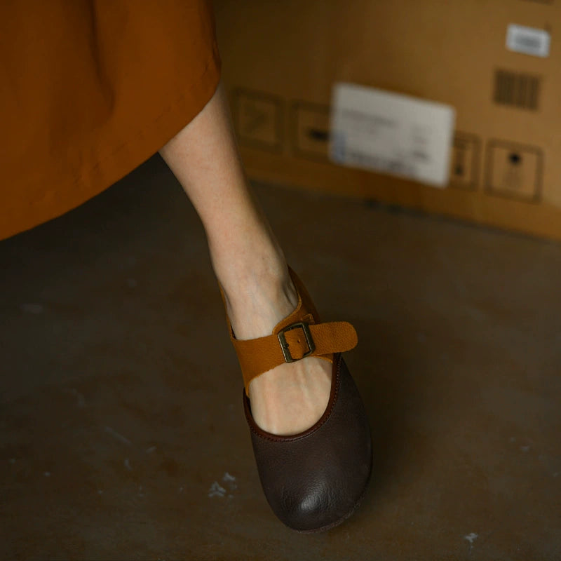 Two-Tone Leather Mary Jane Flats