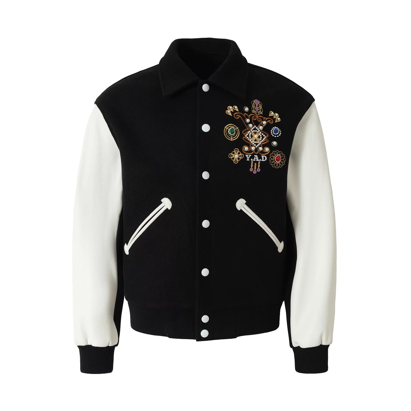 Embroidered Contrast Sleeve Varsity Jacket
