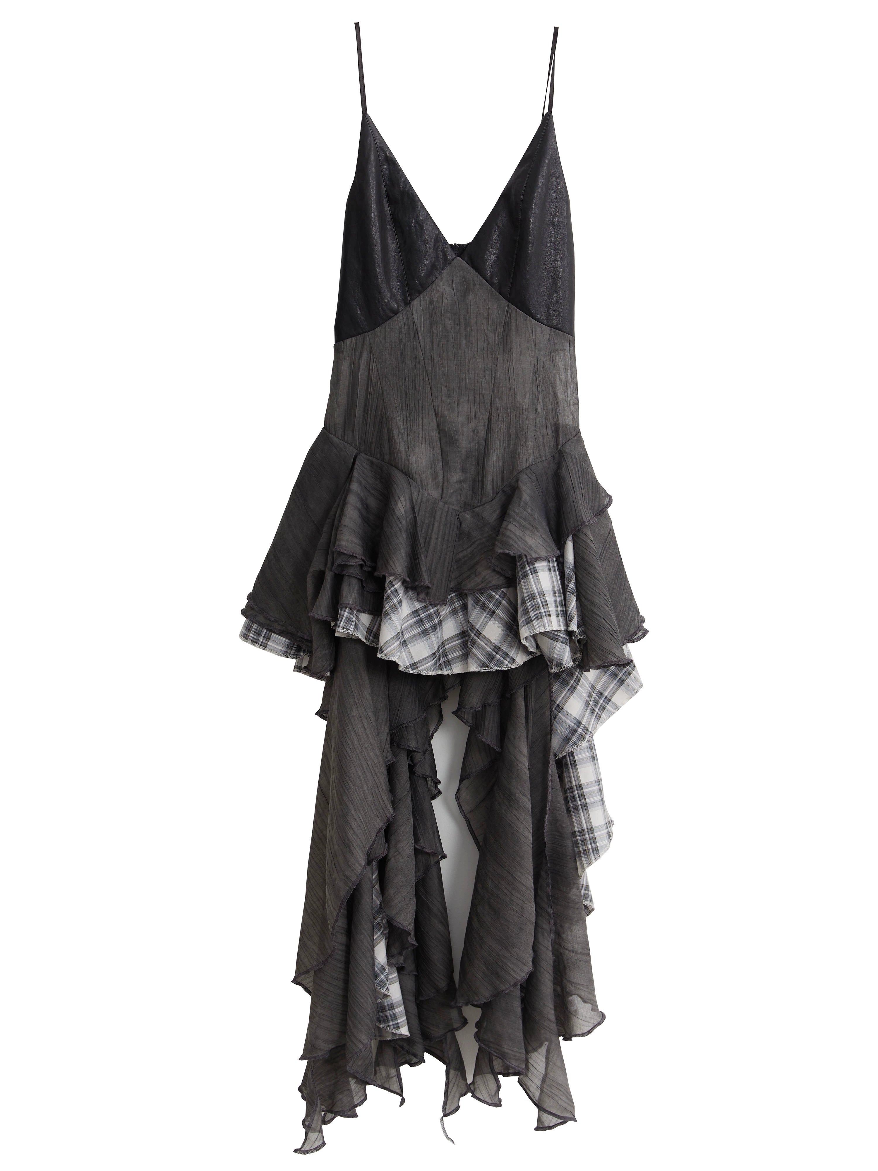 Noir Plaid Ruffle Cascade Dress