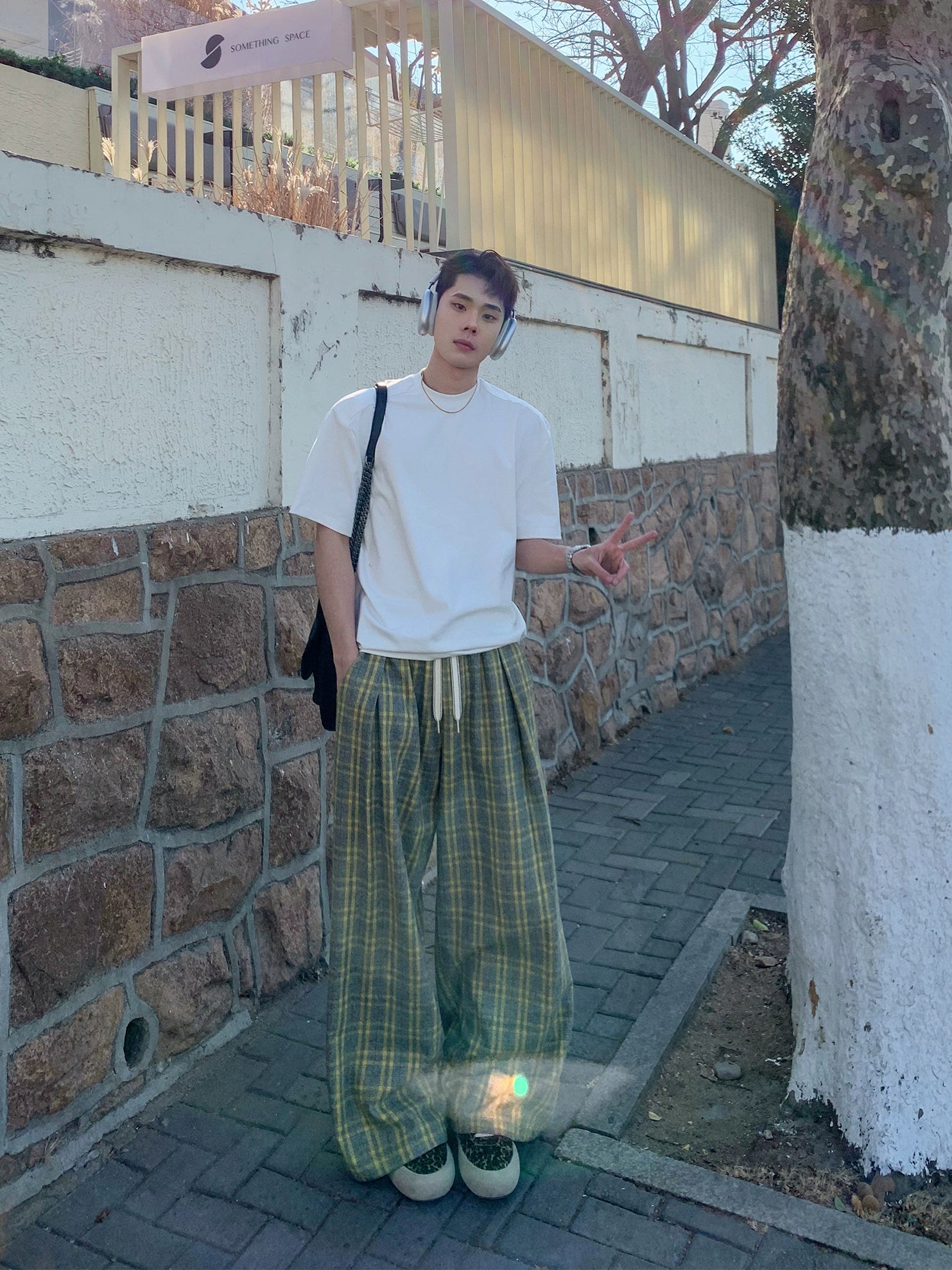 Yellow Plaid Wide Leg Pants