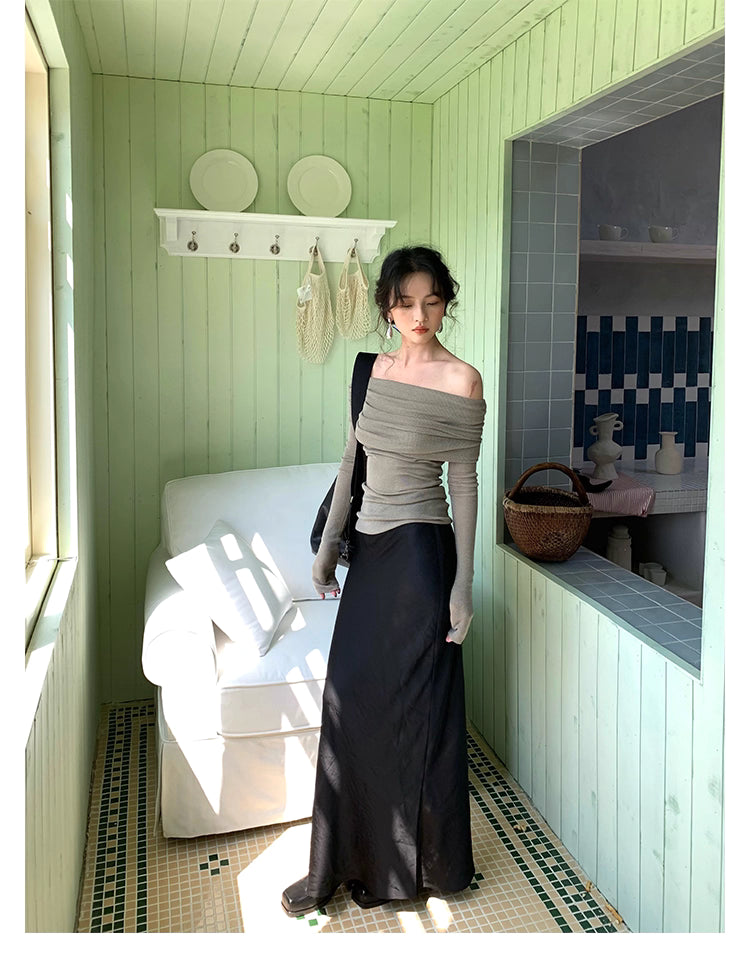 Fishtail High-Waisted A-Line Maxi Skirt