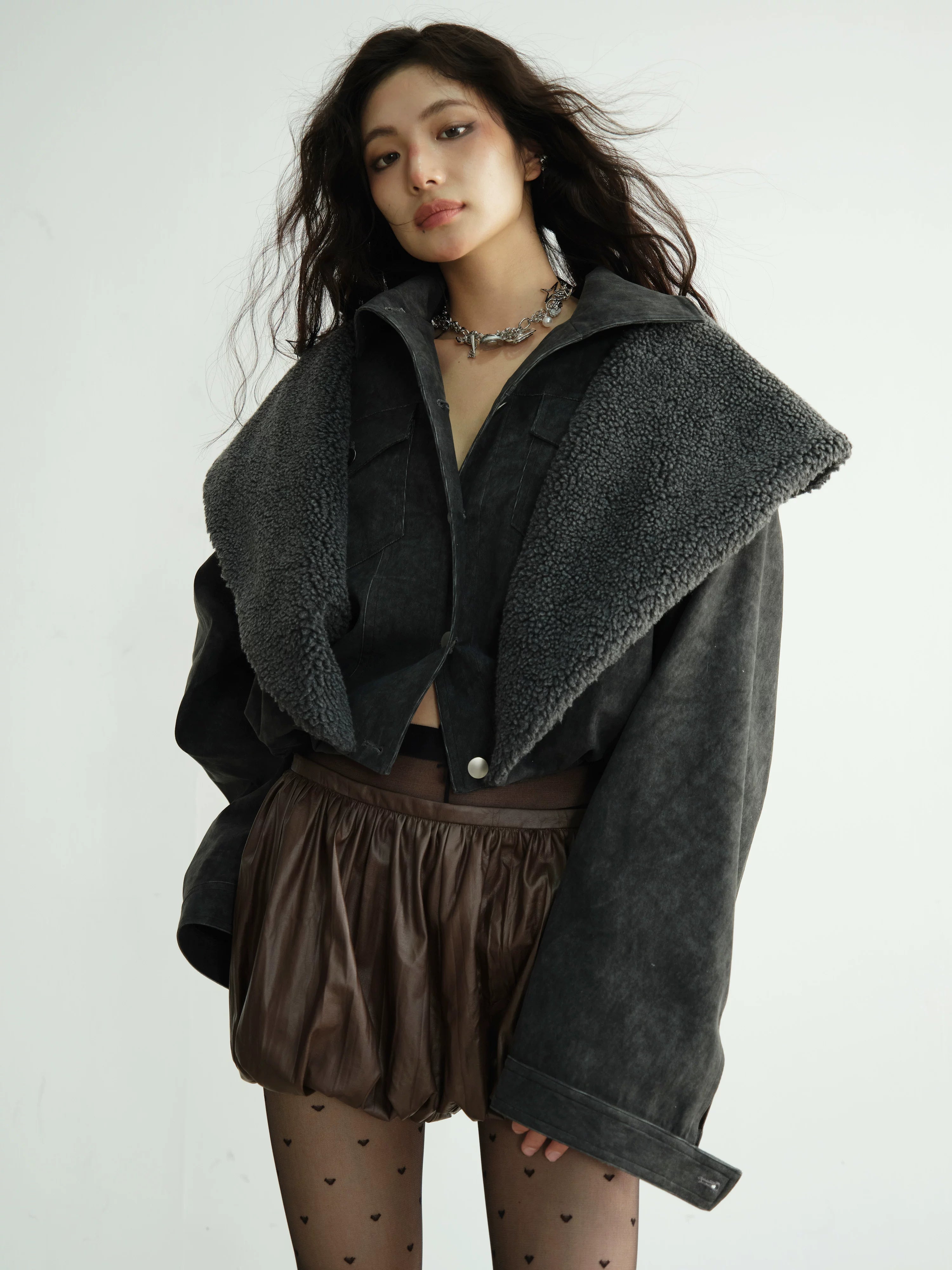 Midnight Shearling Cropped Jacket