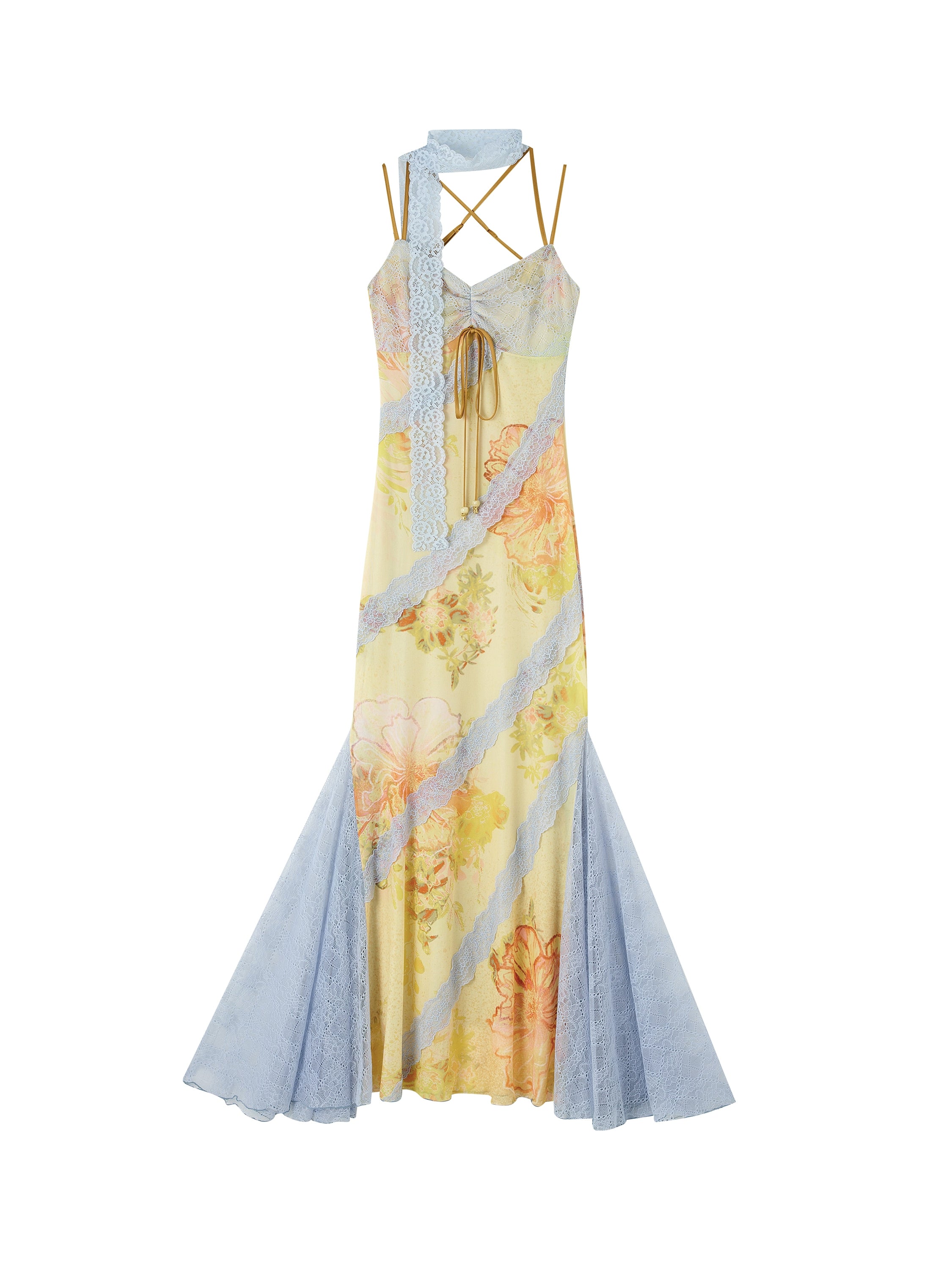 Floral Lace-Trim Fitted Mermaid Slip Dress