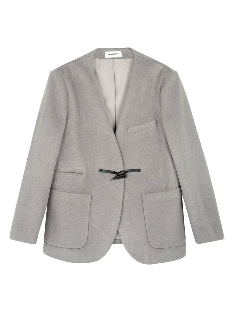 Toggle Closure Collarless Blazer