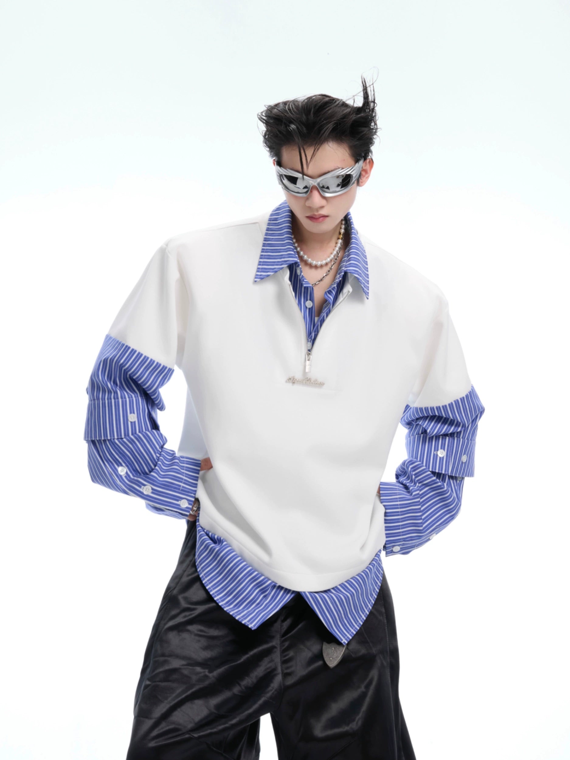 Striped Sleeve Quarter Zip Sweater