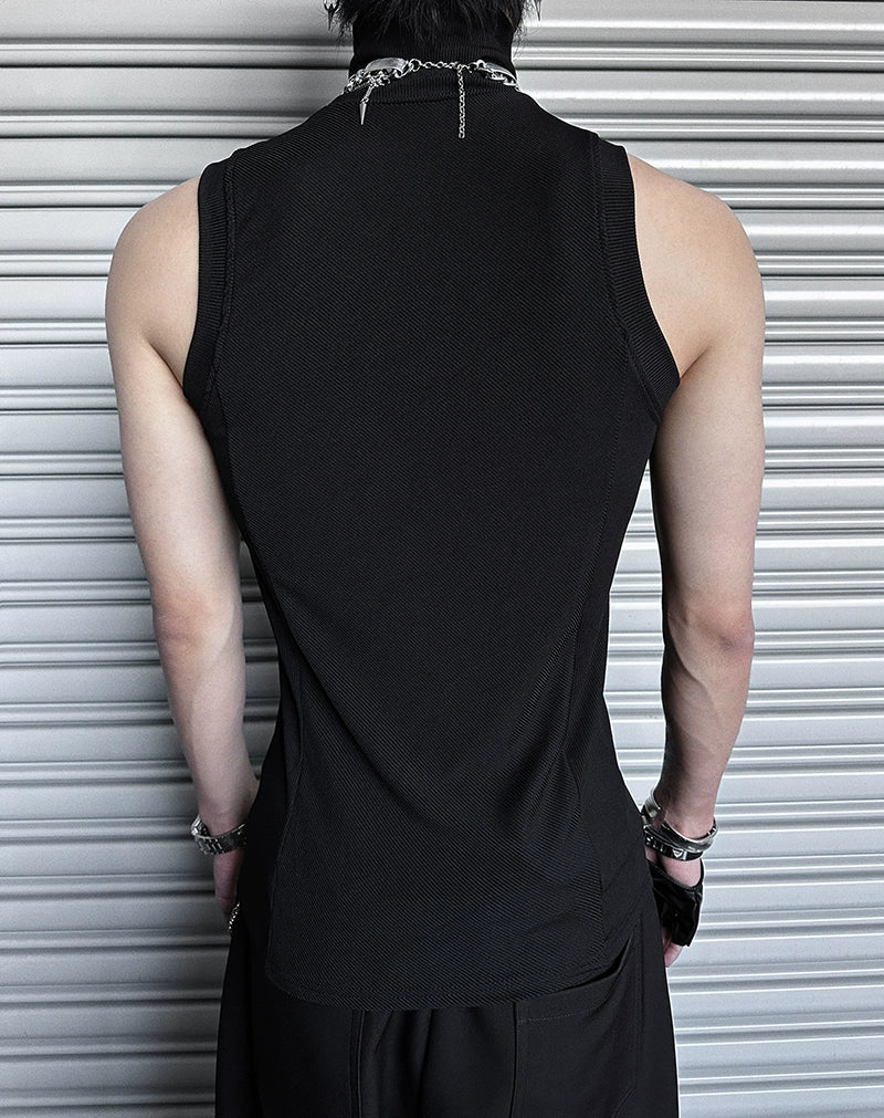 Black Sleeveless High Neck Tank Top