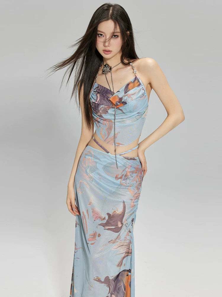 Tidal Mirage Marble Wrap Maxi Swim Set