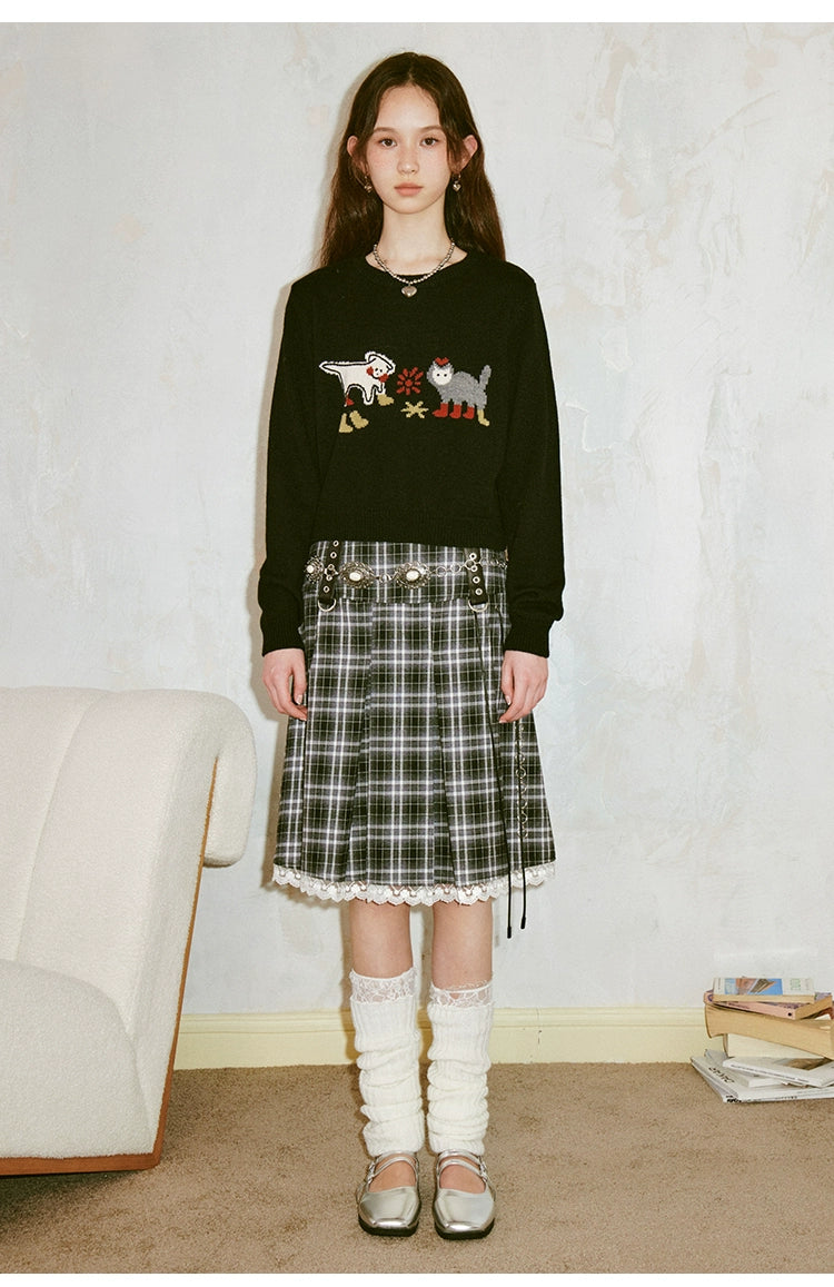 Playful Animal Embroidered Knit Sweater