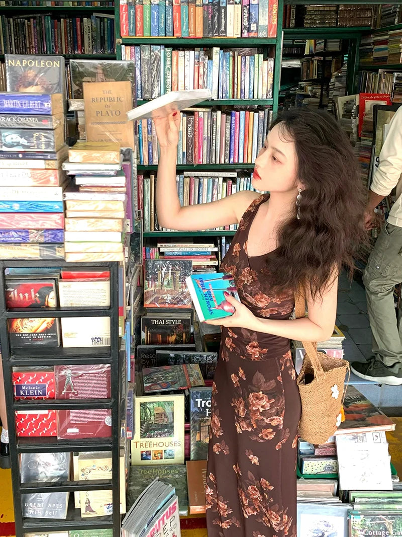 Brown Floral Mesh Tank Top