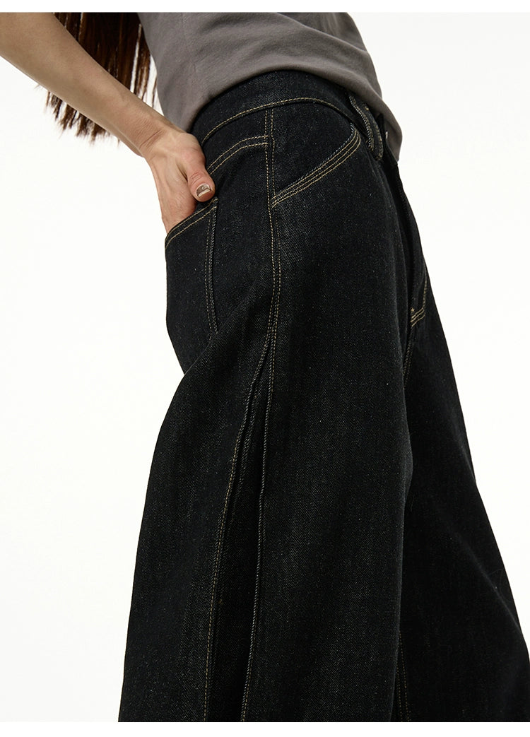 Wide-Leg Jeans with Cuffed Hems and Button Details