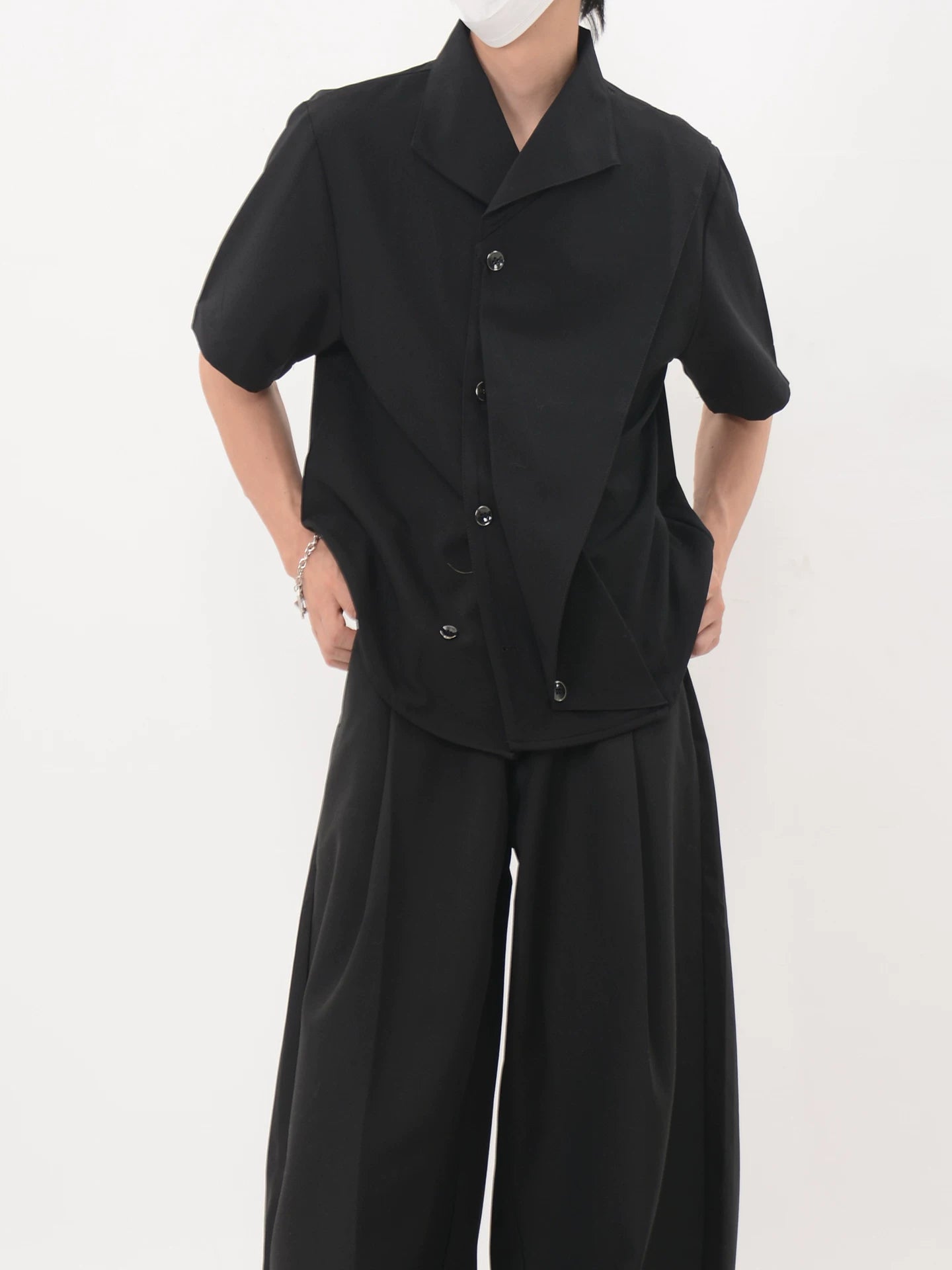 Asymmetric Cascade Button Shirt