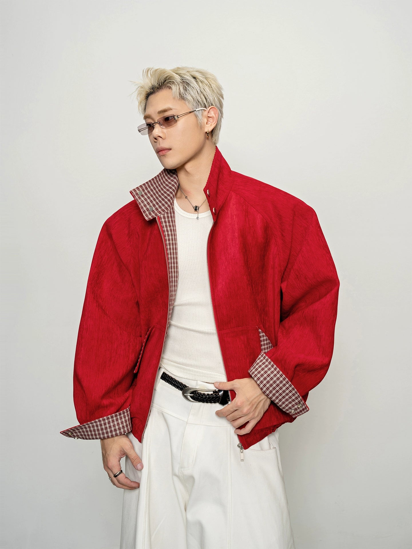 Crimson Plaid Rebellion Zip Jacket