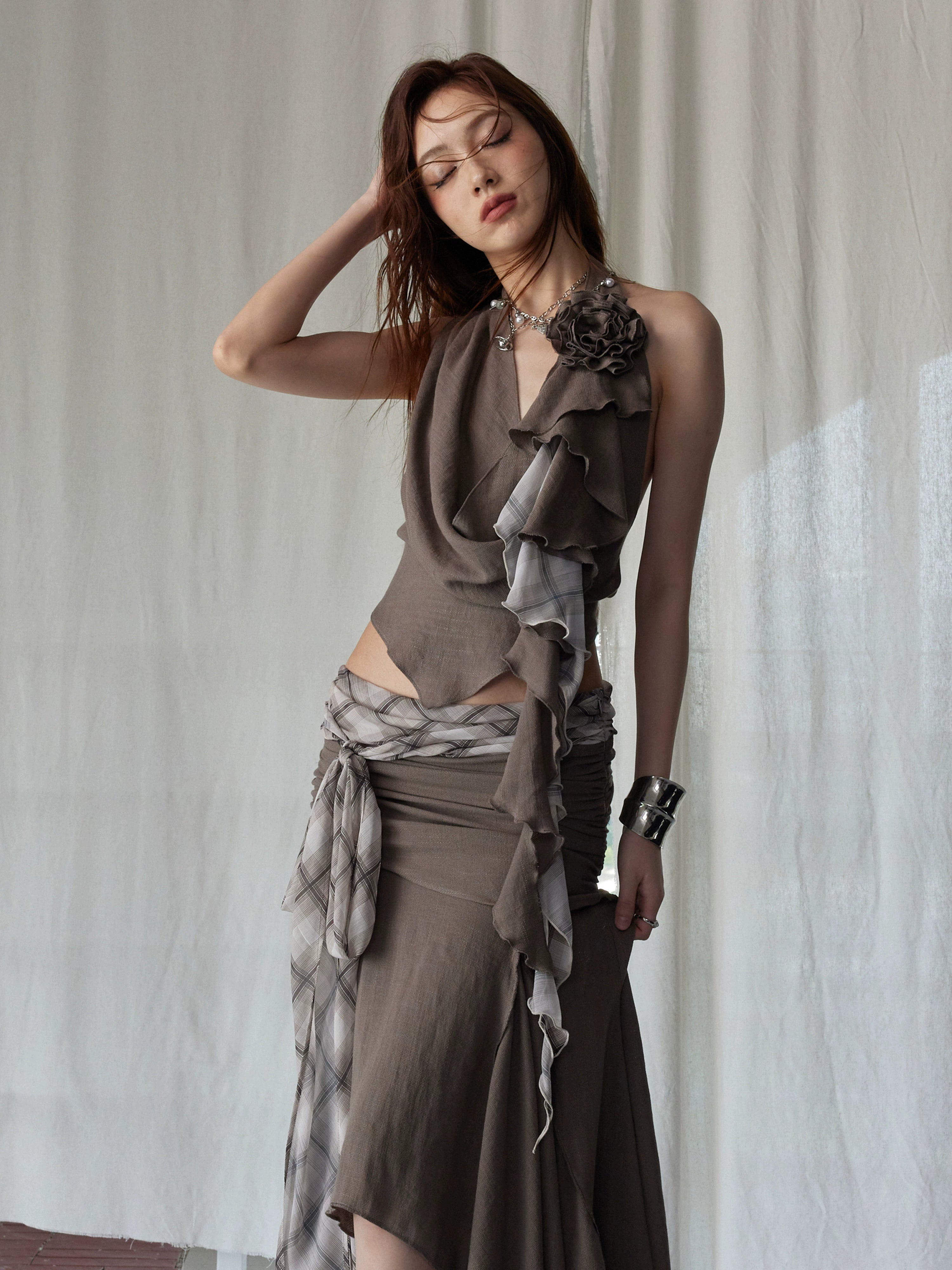 Dark Brown Draped Desert Nomad Skirt