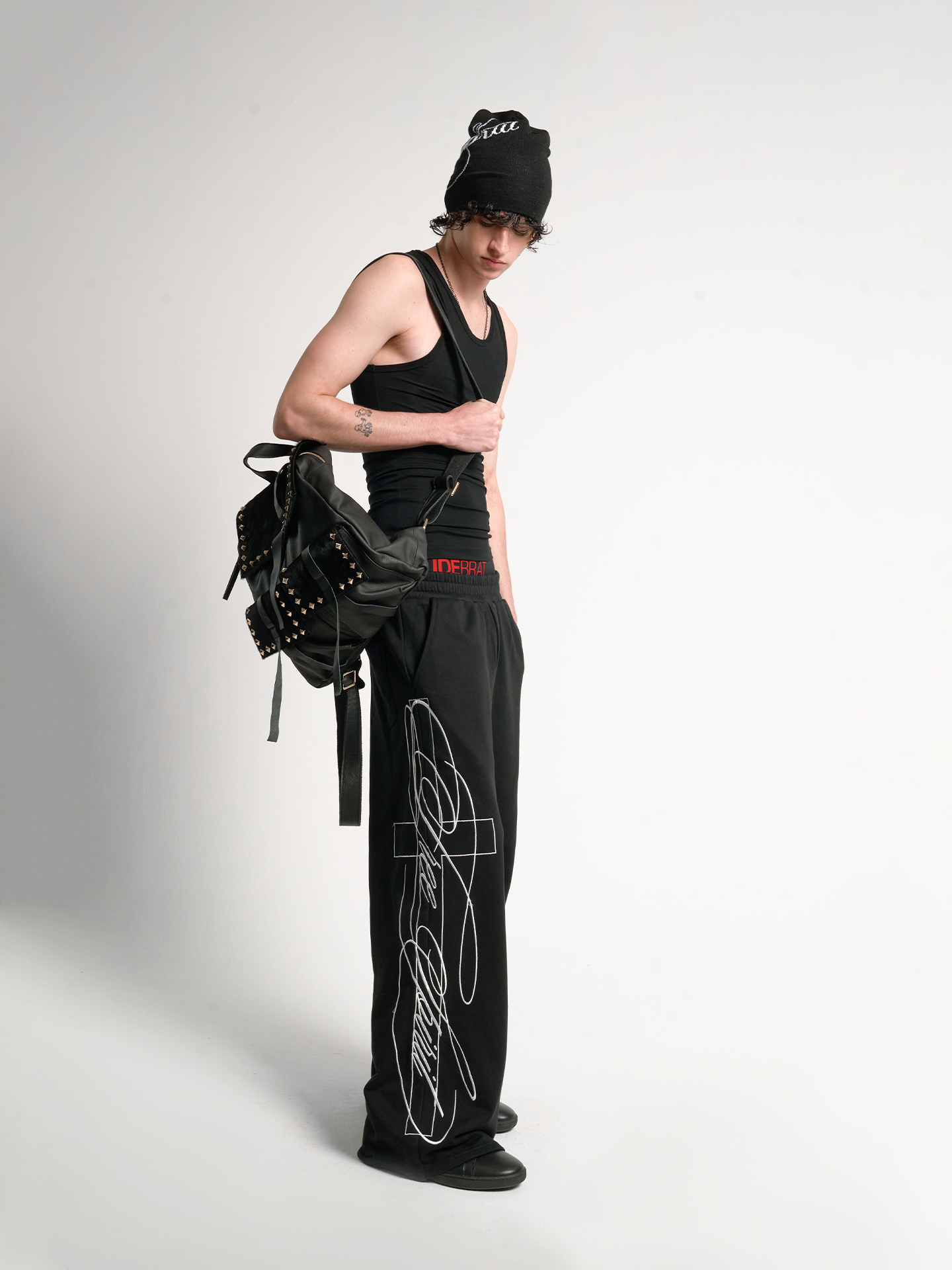 Cross Script Wide-Leg Track Pants