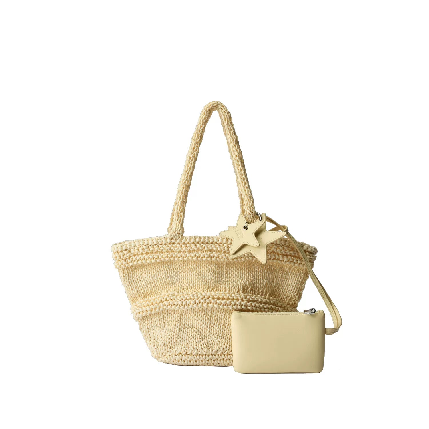 Star-Charm Woven Beach Tote with Pouch - Default Title